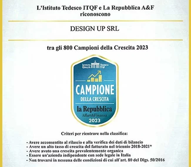 Design Up recognized among the 2023 growth champions by the German Institute and La Repubblica