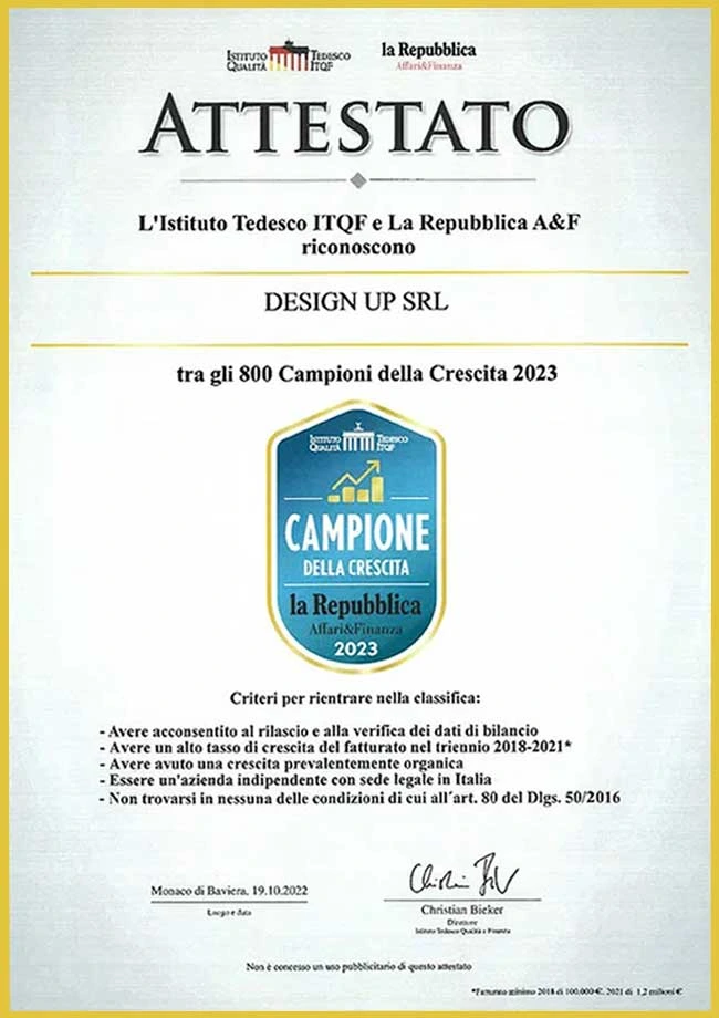 Design Up recognized among the 2023 growth champions by the German Institute and La Repubblica