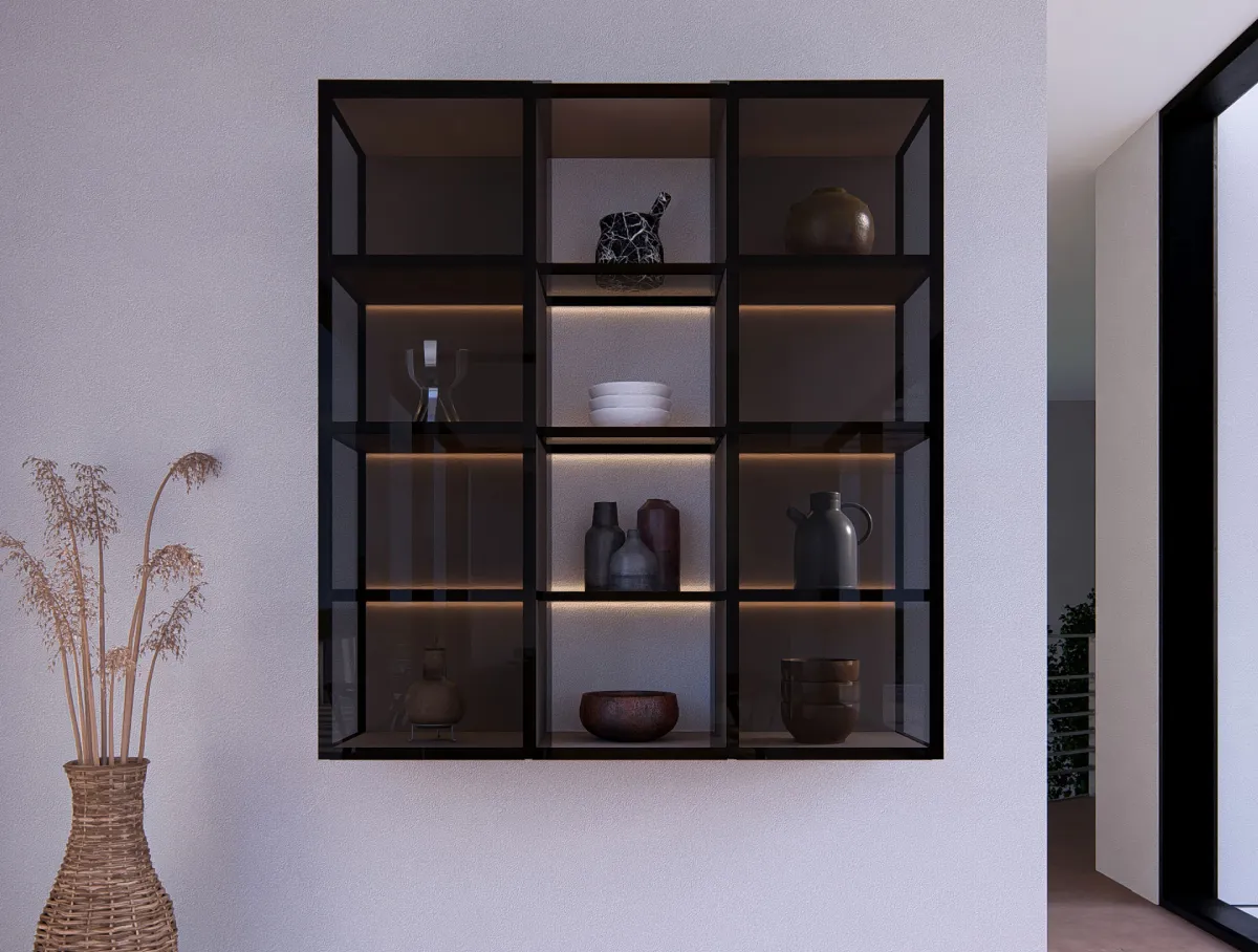 Dedalo frame in alluminio nero con illuminazione duplex