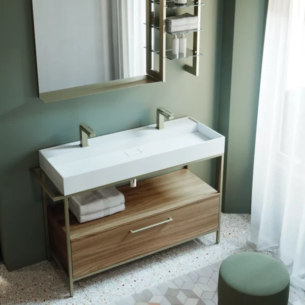 Dedalo bathroom con step sospesa e frame specchio